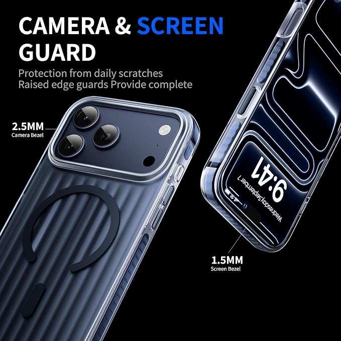 Strong Magnetic for iPhone 17 Pro Max case,1XLens Protector[10Ft Military-Grade Protection] Compatible with fit MagSafe Shockproof Slim Thin Cover case for iPhone 17 Pro Max 6.9 inch, Deep Blue Metal