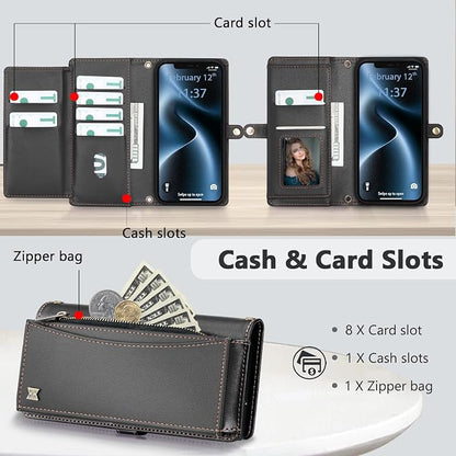 Wallet Case for iPhone 12/12 Pro with Card Holder/Crossbody Wallet/Strap| RFID Blocking | Magnetic | Kickstand | Detachable | PU Leather Phone Case for iPhone 12/12 Pro,6.1 in,Black