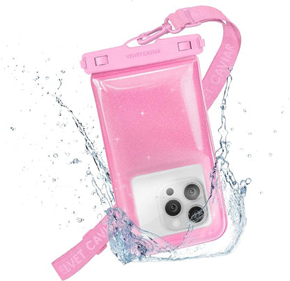 VELVET CAVIAR Waterproof Phone Pouch with Lanyard | IP68 Floating Case for iPhone & All Phones | Dry Bag for Snorkeling, Beach, Kayaking | Travel & Cruise Essentials for Women (Pink Stardust)