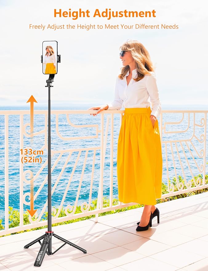 Selfie Stick Phone Tripod with Remote, 51" Aluminum Phone Stand for Cell Phone, 360° Rotation Portable Selfie Stick Tripod for iPhone 15/14 Pro Max/14 Pro/14/13 Pro, Android