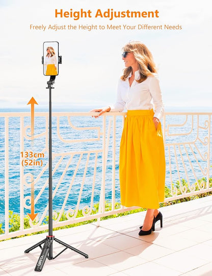 Selfie Stick Phone Tripod with Remote, 51" Aluminum Phone Stand for Cell Phone, 360° Rotation Portable Selfie Stick Tripod for iPhone 15/14 Pro Max/14 Pro/14/13 Pro, Android