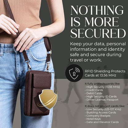 BULL GUARD Crossbody Leather Wallet Phone Purse, Anti Theft and RFID Blocking, Elegant Design for Travel