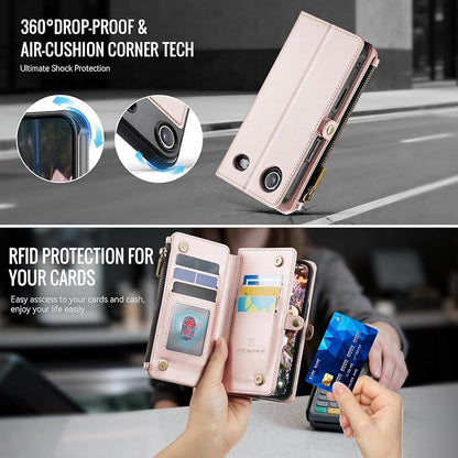 Strapurs for iPhone Air Detachable Wallet Case Compatible with Magsafe for Women, RFID Blocking 9-Card Holder Zipper Strap Lanyard PU Leather Magnetic Phone Case for iPhone 17 Air 6.5", Rose Gold