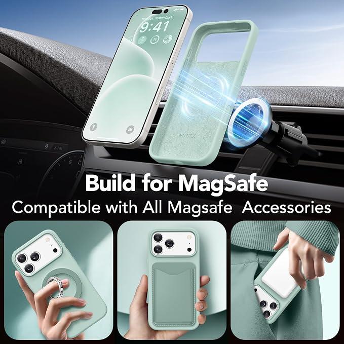 GONEZ Magnetic for iPhone 17 Pro Max Case, Compatible with MagSafe, [Screen Protector + Camera Lens Protector], Liquid Silicone Anti-Scratch Shockproof Protective Phone Case 6.9 inch, Mint Green