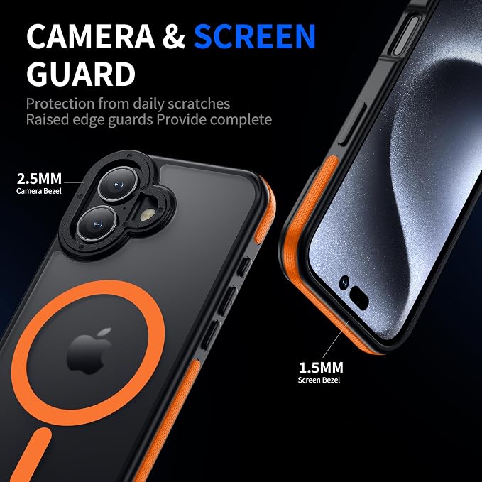 Strong Magnetic for iPhone 16 Plus case [10Ft Military-Grade Protection] Compatible with fit MagSafe Shockproof Slim Thin Cover 6.7 inch 16 Plus Phone case, Orange Bumper