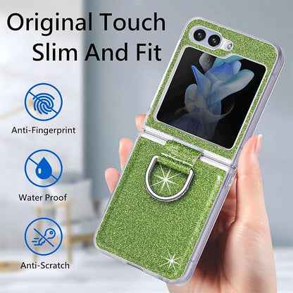 Bling Glitter Case for Samsung Galaxy Z Flip 6 with Ring Holder,Women Girls Cute Phone Case Non Slip Ultra Slim TPU Bumper Shockproof Protective Case for Galaxy Z Flip 6 5G 2024,Green