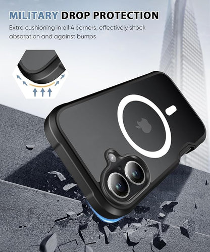 Compatible with iPhone 16 Plus Case, Built-in Screen Protector, with Camera Lens Protector, [Compatible with MagSafe] Matte Back Full Body Phone Case, Protective Cover for 16Plus 6.7" (Black)