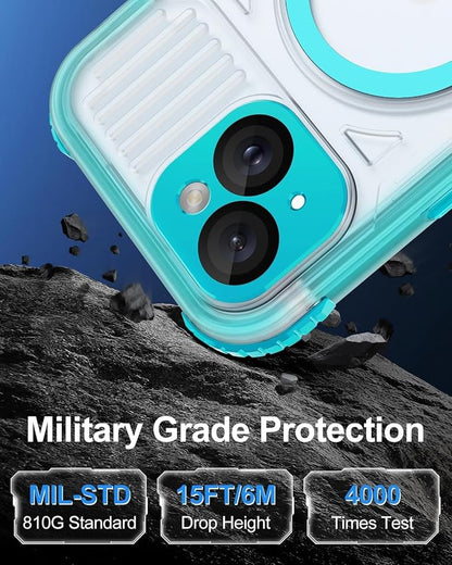 for iPhone 15 Waterproof Case with Magsafe, Built-in [Camera & Screen Protector] [Lanyard], IP68 Water Proof Full Body Dustproof Heavy Duty Frosted Protective Phone Cover, 6.1" Teal