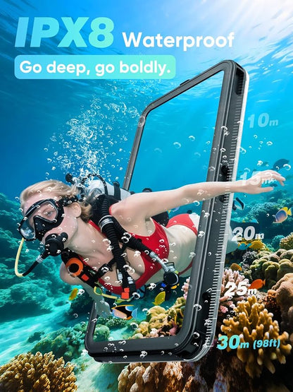 APRUT Waterproof Phone Pouch Case 7.5", 2025 Upgraded IPX8 Waterproof Phone Case for Snorkeling, Universal Fit for iPhone 16 Pro Max 15 14 13, Galaxy S25, Beach Vacation Essentials (Black)