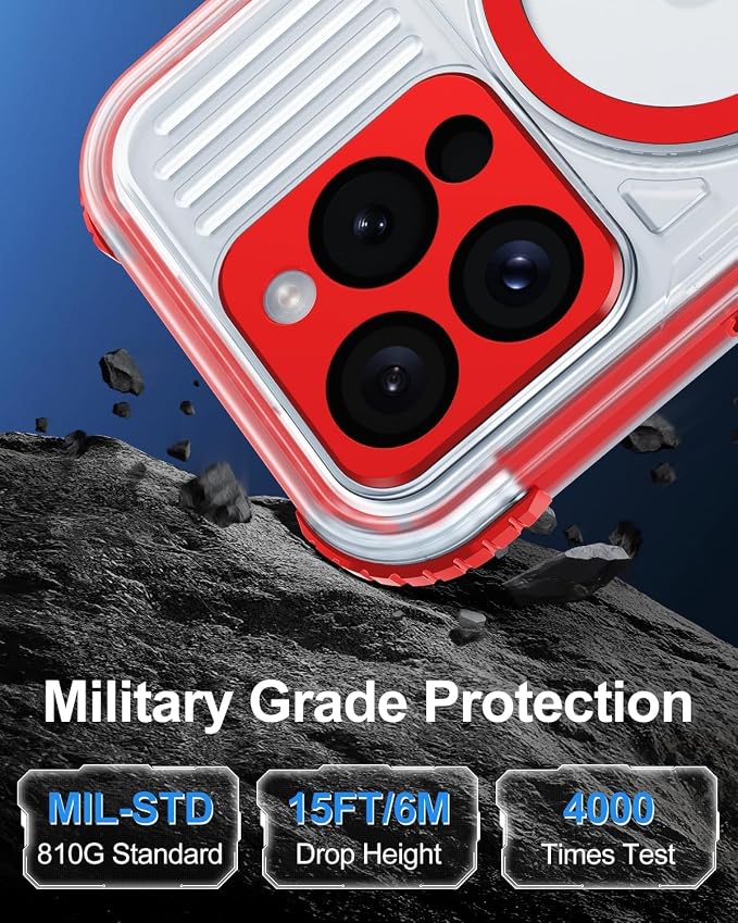 for iPhone 15 Pro Waterproof Case with Magsafe, Built-in [Camera & Screen Protector] [Lanyard], IP68 Water Proof Full Body Dustproof Heavy Duty Frosted Protective Phone Cover, 6.1" Red