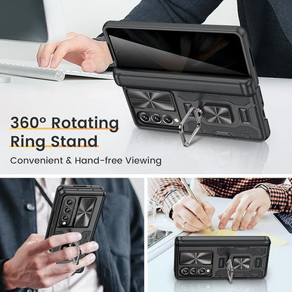 VEGO for Galaxy Z Fold 4 Case Built-in Privacy Screen Protector& Kickstand | Slide Camera Cover & Hinge Protection Full-Body Protective Phone Cover for Samsung Galaxy Z Fold 4 5G - Black