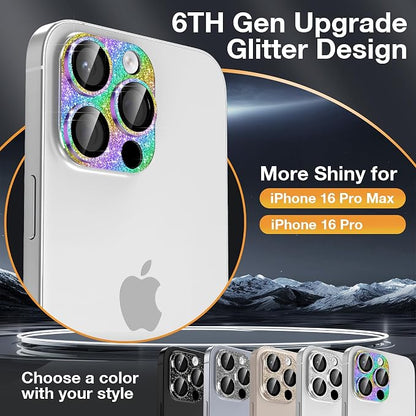 YWXTW for iPhone 16 Pro/iPhone 16 Pro Max Camera Lens Protector, [New Glitter Design] Full Bling Sparkly Diamond Tempered Glass Screen Protector Metal Camera Cover Accessories (Multi-Coloured)