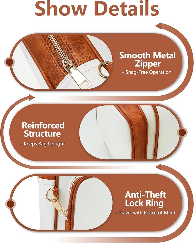 Anti Theft Crossbody Bags for Women,RFID Sling Bag Travel Purse,Vegan Leather Cross Body Purses Chest Bag for Travel(white＆Brown) | Multi-Pocket, Structured bag, Any Occasion