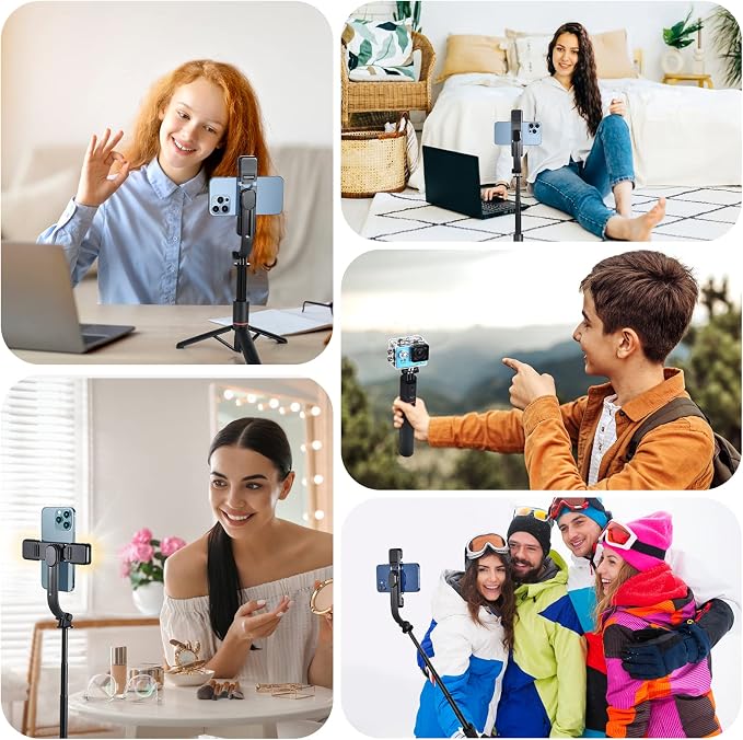 UTEBIT Phone Tripod & Selfie Stick with Light & Remote, 42" Extendable Selfie Stick Cell Phon Travel Tripod Stand Compatible with iPhone Android, Camera, 360° Rotation & Wireless Remote Control, Black