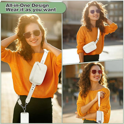 YFWE Clip and Go Strap for Phone with Wallet Crossbody, Adjustable Phone Lanyard with Detachable RFID Wristlet Wallet & Ultra-Thin 360° Rotatable Metal Tabs for All Smartphones (Cream)