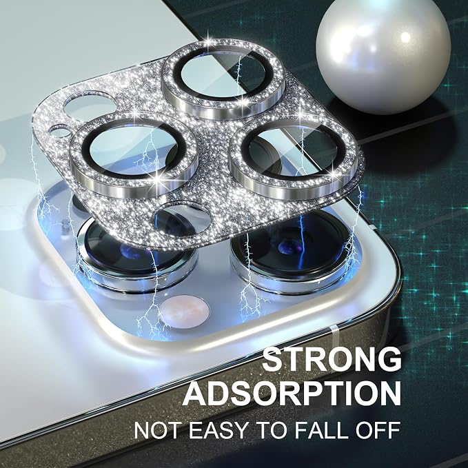 Choiche for iPhone 14 Pro/iPhone 14 Pro Max Camera Lens Protector, Bling Camera Cover with 9H Tempered Glass Lens Screen Protector Metal Ring Decoration Accessories (Glitter-Silver)