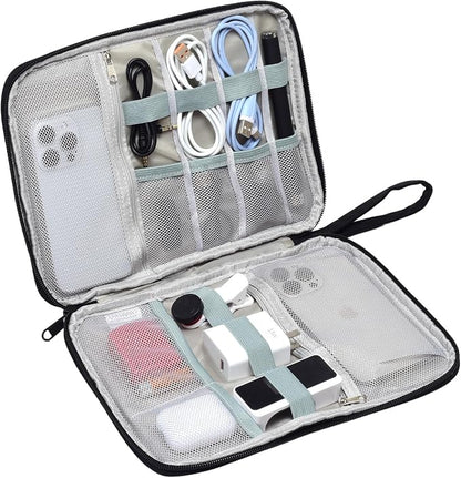 Electronics Travel Organizer Case for Chargers and Cords Black | Large Travel Cable Organizer Pouch Electronic Accessories Carry Case & Bag for Power Bank, SD Card, Phone, Earphone