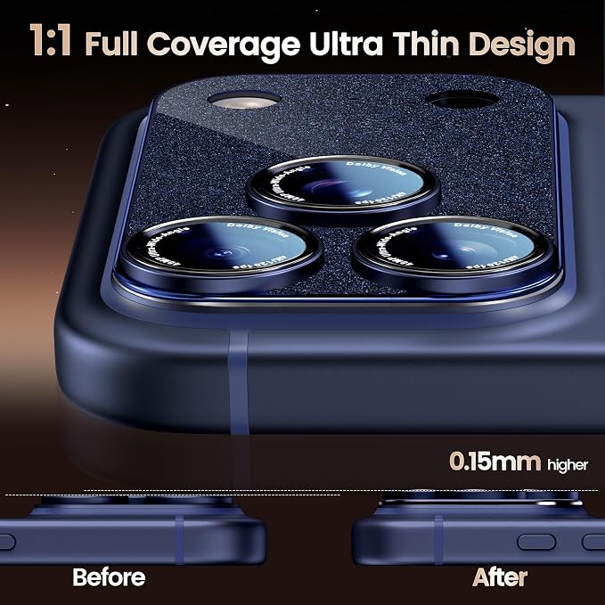 Camera Lens Protector Compatible with iPhone 17 Pro Max- Metal Frame Tempered Glass Cover, [Anti-Scratch] [Drop-Proof][Strong-Adhesion] Rear Camera Screen Cover- Deep Blue
