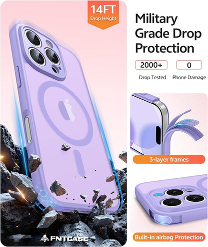 FNTCASE for iPhone 16 Pro Max Case: [Compatible with Magsafe] Translucent Matte Cases with [Full Camera Protection] [Screen Protector] Military Grade Shockproof Protective Phone Cover - Light Purple