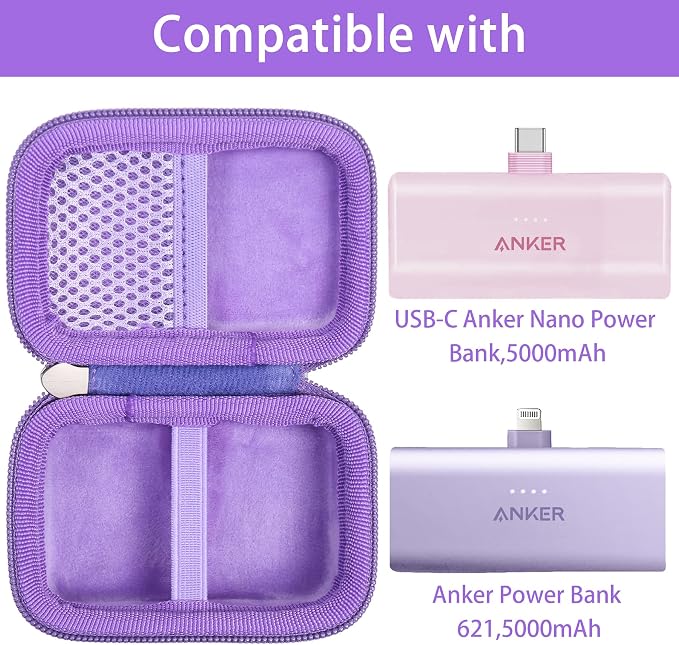 khanka Hard Travel Case Replacement with Anker 621 Nano Power Bank,5,000mAh Portable Charger,Case Only (Purple)