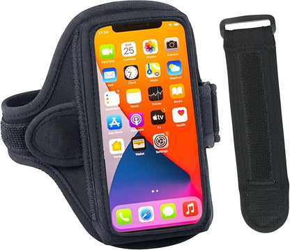 Tune Belt AB91 Running Armband – No-Slip Phone Holder for Runners – Fits iPhone 17 16 15 14 Pro/Plus & Galaxy S24 S23 – Comfortable Sweat-Resistant Neoprene (Black) with EX3 Extender (Black)
