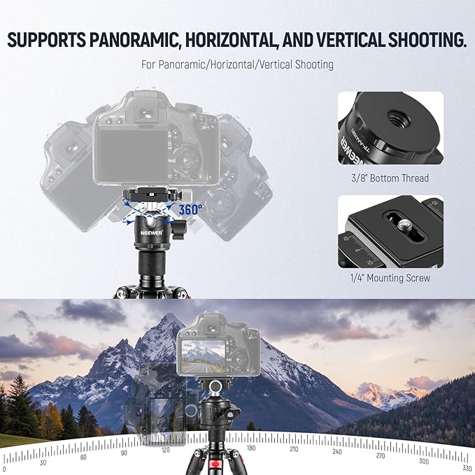 NEEWER Portable Travel Mini Tabletop Tripod, Aluminum Alloy 20''/ 50cm Desktop Desk Tripod with 360 Degree Ball Head, 1/4" Quick Shoe Plate for DSLR Camera Video Camcorder, Max Load 11 lb/5 kg
