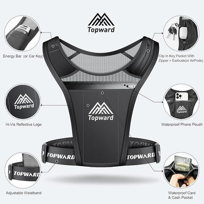 Topward Running Phone Holder Vest for Men Women Jogging Walking Exercise & Gym Workout. Waterproof Chest Pack for All Smartphones