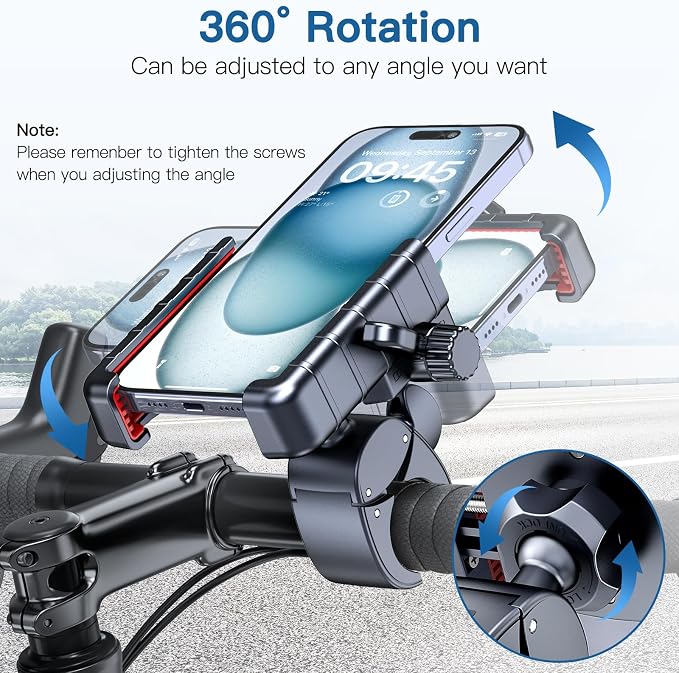 Bike Phone Mount Holder-[Quick Lock][Camera Friendly] Motorcycle Phone Holder Handlebar Clamp for Stroller Scooter Bicycle,360°Rotate Phone Mount Fits for 4.5"-7.0" iPhone & Android Phones
