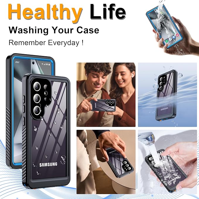 GOLDJU for Samsung Galaxy S25 Ultra Case Waterproof,IP68 Waterproof Dustproof Case with Built-in Screen Protector, Full Body Protective Phone Cover for Galaxy S25 Ultra 6.9 Inch, Blue/Clear