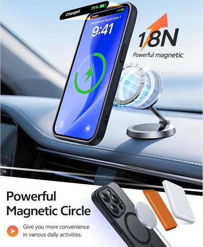 FNTCASE for iPhone 14 Pro Max Case: Magnetic Translucent Matte Slim Cases [Tempered Glass Screen Protector] [Full Camera Protection] Military Grade Shockproof Protective Phone Cover - Black