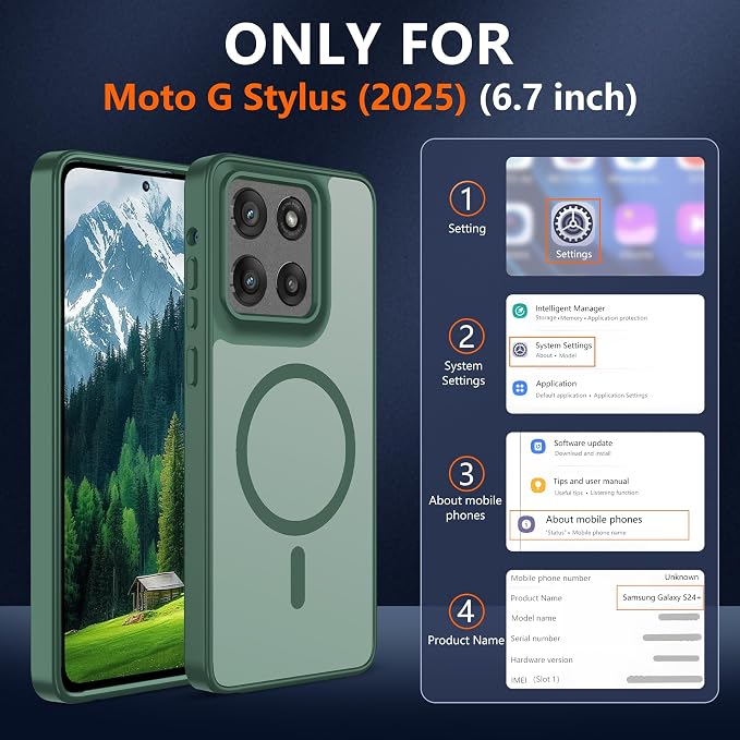 Compatible for Motorola Moto G Stylus 2025 Phone Case: [Mag-Safe Fit] with 2pc HD Screen Protector, Matte Translucent Soft-Touch Skin & Full Body for Moto GStylus 2025, Dark Green