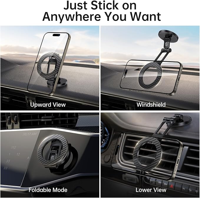 SYNCWIRE Fits MagSafe Car Mount, Magnetic Phone Holder for Car Dashboard, [Flexible Three-axis] 360° Rotation Magnetic Car Mount Strong Magnets Car Phone Holder for iPhone 17 16 15 14 Pro Max