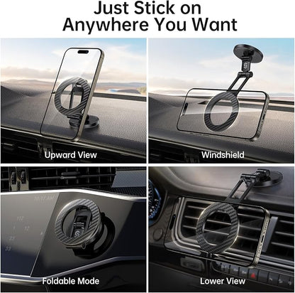 SYNCWIRE Fits MagSafe Car Mount, Magnetic Phone Holder for Car Dashboard, [Flexible Three-axis] 360° Rotation Magnetic Car Mount Strong Magnets Car Phone Holder for iPhone 17 16 15 14 Pro Max