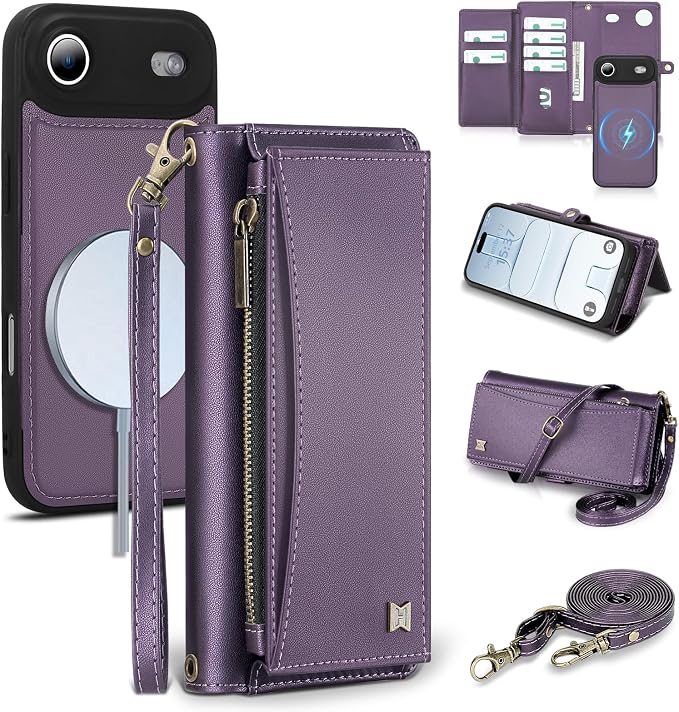 Wallet Case for iPhone Air with Card Holder/Crossbody Wallet/Strap,[RFID Blocking][Magnetic] PU Leather Phone Case for iPhone Air,6.5 in,Purple