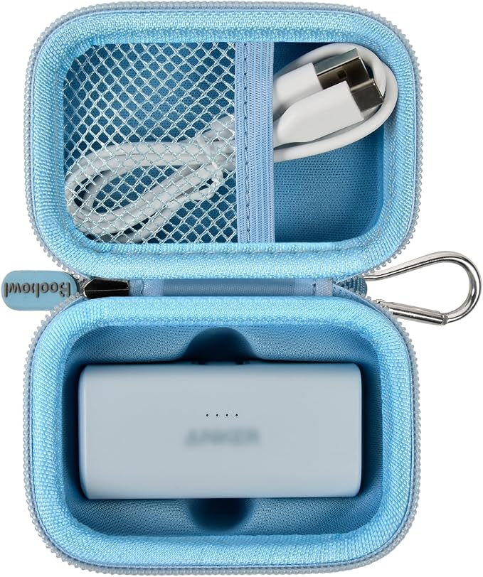 Boobowl Case Compatible with Anker Nano Portable Charger Power Bank, 5,000 Mah, with Built-in Lightning Connector, Charging Battery Pack Storage Holder for amelema/for LanLuk/for Feob (Box Only)-Blue