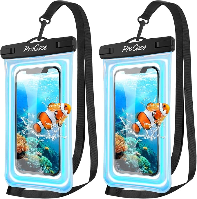ProCase 2 Pack Floating Waterproof Phone Pouch IPX8, Universal Dry Bag Fits iPhone 17/16/15/14/13 Series, Galaxy S24/S23/S22, Pixel 8/7 (Up to 7”), Touchscreen, Underwater & Snow Protection -Sparkle