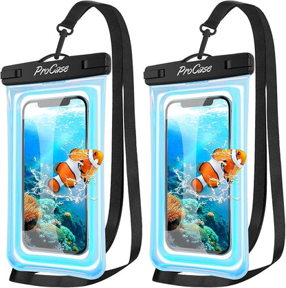 ProCase 2 Pack Floating Waterproof Phone Pouch IPX8, Universal Dry Bag Fits iPhone 17/16/15/14/13 Series, Galaxy S24/S23/S22, Pixel 8/7 (Up to 7”), Touchscreen, Underwater & Snow Protection -Sparkle