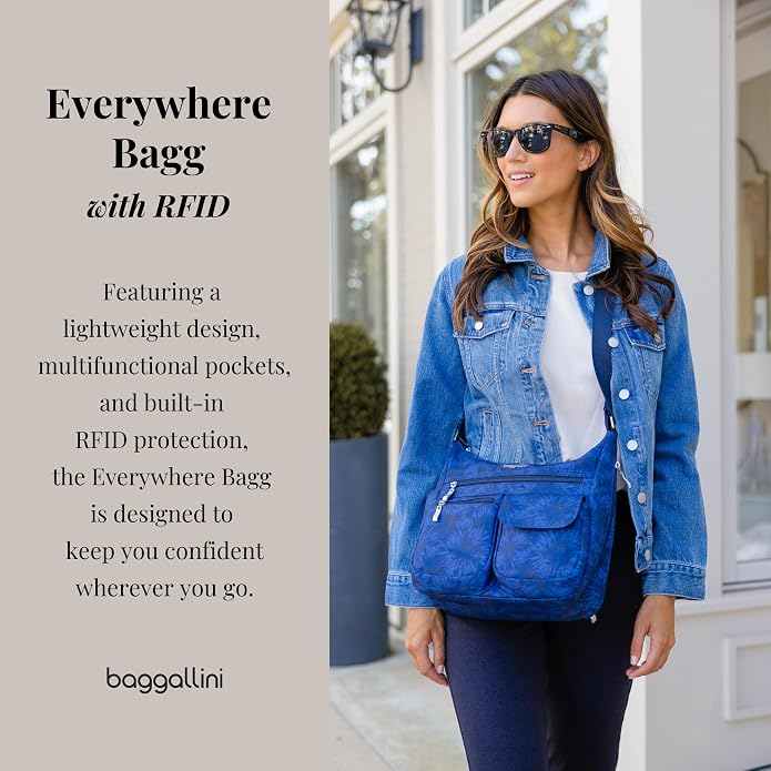 Baggallini womens Everywhere Bagg Crossbody Women 11x9 Lightweight Nylon Hobo Water-resistant Travel Bag W/Rfid