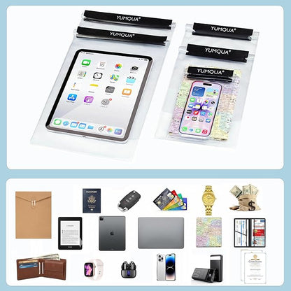 YUMQUA Clear Waterproof Bag, Waterproof Document Pouch Passport Holder Water Tight Map Case Waterproof Pouch Water Proof Small Dry Bags for Kindle Phone Tablet Camera, Kayak Boat PaddleBoard
