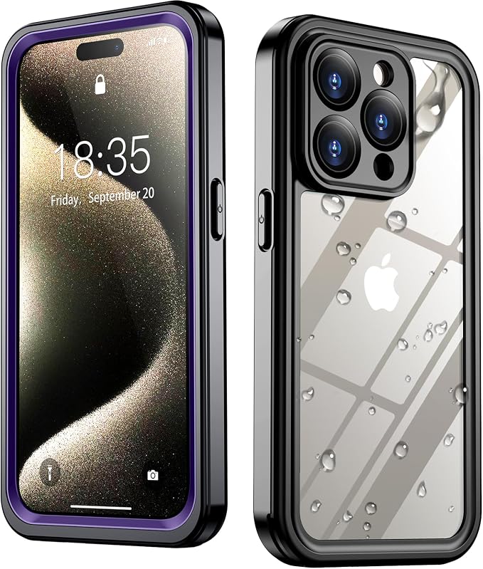 SPIDERCASE Only Designed for iPhone 15 Pro Max Case Waterproof, Built-in Lens & Screen Protector, Full Heavy Duty Protection, 12FT Military Shockproof, Dustproof, Anti-Scratched Phone Case, Purple