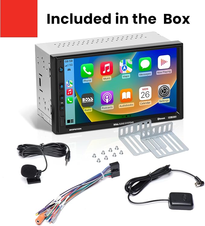 BOSS Audio Systems BVCP9700A Car Stereo - Apple CarPlay, Android Auto, Double Din, 7 Inch Touchscreen, Bluetooth, No CD DVD Player, AM/FM Radio Receiver