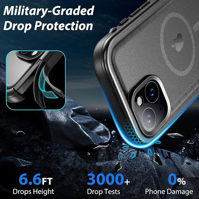 SPORTLINK for iPhone 15 Case - IP68 Waterproof Military Protective Full Body Heavy Duty Shockproof 360 Sealed Dustproof with Camera Screen Protector Phone Cover for i Phone 15 6.1" Mag/Black