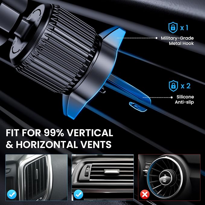 Phone Holder Car [Military-Grade Suction] Universal Car Phone Holder [Thick Case Friendly] Automobile Accessories Dashboard Air Vent Windshield Phone Mount Fit for iPhone Android Smartphones
