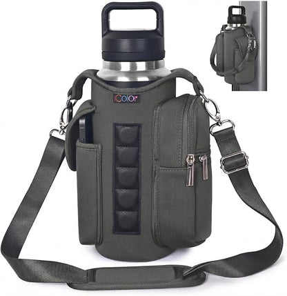 icolor Magnetic Gym Bag Water Bottle Carrier Holder with Phone Pockets & Shoulder Strap,Gym Magnetic Bag 5 Built-in Magnets Gym Accessories Organizer Sling Bottle Bag Pouch Sleeve