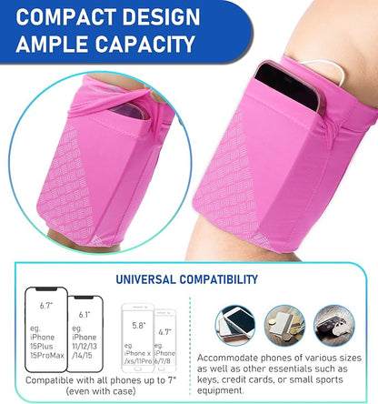 HiRui Universal Sports Armband Cell Phone Armband Sleeves Running Armband for Exercise Workout, Compatible with iPhone 17/17Plus/Pro/16/15/15Plus/14 Samsung Galaxy All Phones (Medium, Pink)