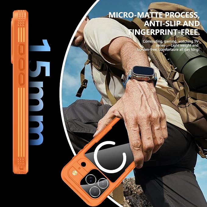GOLDJU Magnetic for iPhone 17 Pro Case-Waterproof, Built-in Screen & Camera Protector-IP68 Underwater Full Body 16FT Military Dropproof Shockproof Case for 17 Pro 6.3''- Orange