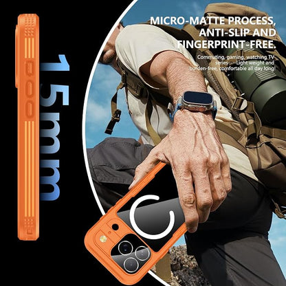 GOLDJU Magnetic for iPhone 17 Pro Case-Waterproof, Built-in Screen & Camera Protector-IP68 Underwater Full Body 16FT Military Dropproof Shockproof Case for 17 Pro 6.3''- Orange