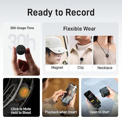 MAONO Wireless Lavalier Microphone for iPhone 17/16/15/Android/Tablet, USB C Mini Mic with 48KHz 24Bit, 300m Range, Voice Filter, Noise Cancellation, 30H Use for Video Recording, Streaming - Wave T5