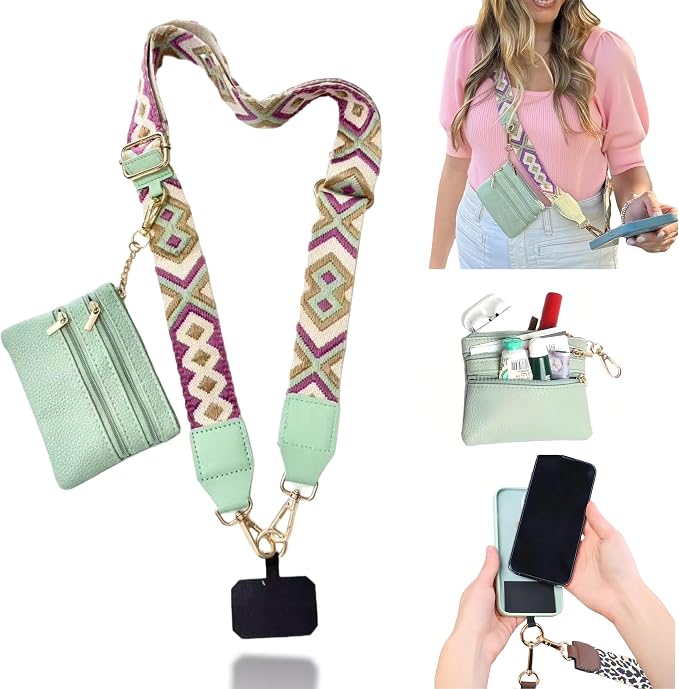 Crossbody Body Phone Holder for Women, New Phone Strap with Zippered Pouch, Adjustable Crossbody Strap