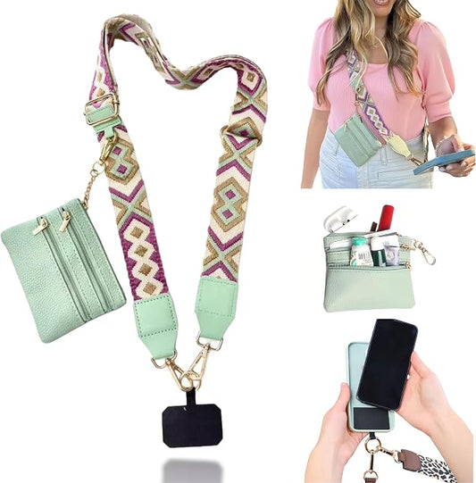 Crossbody Body Phone Holder for Women, New Phone Strap with Zippered Pouch, Adjustable Crossbody Strap